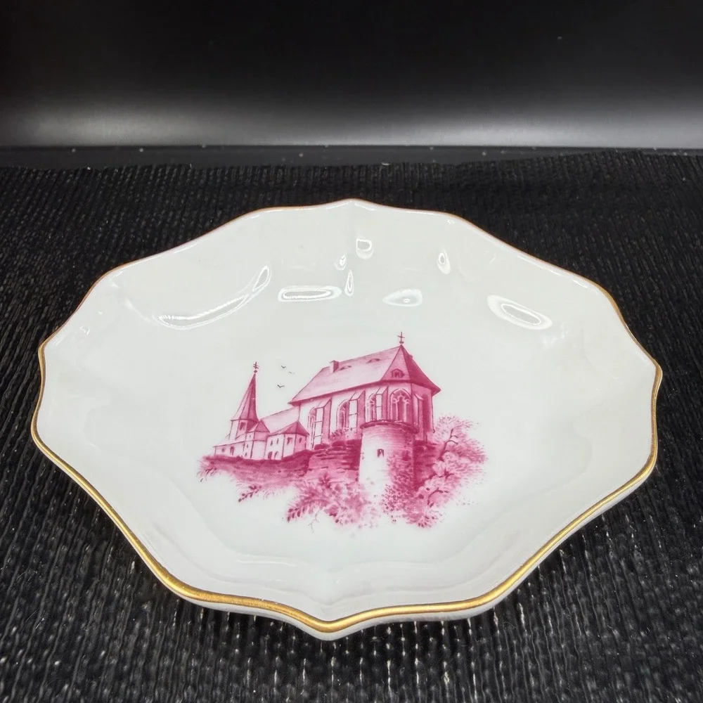 Hochst Decor Justinuskirche Frankfurt Porcelain Trinket Dish Purple Gold‎ Trim